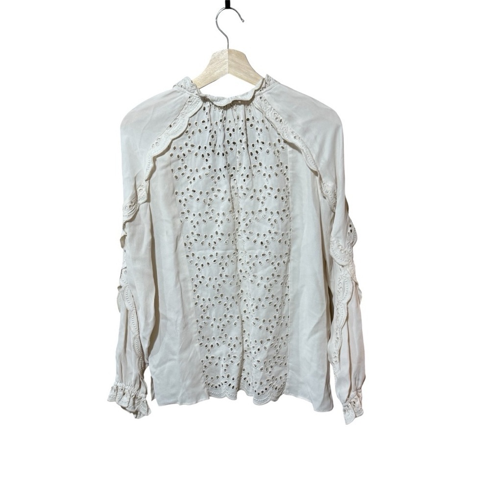NWT REISS Flora Eyelet Scalloped Sleeves Ivory Cream Top Blouse - Size 4 - Picture 3 of 5